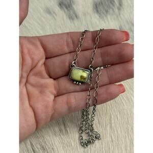 Sterling Silver Green Palomino Turquoise Single Stone Bar Necklace Braided